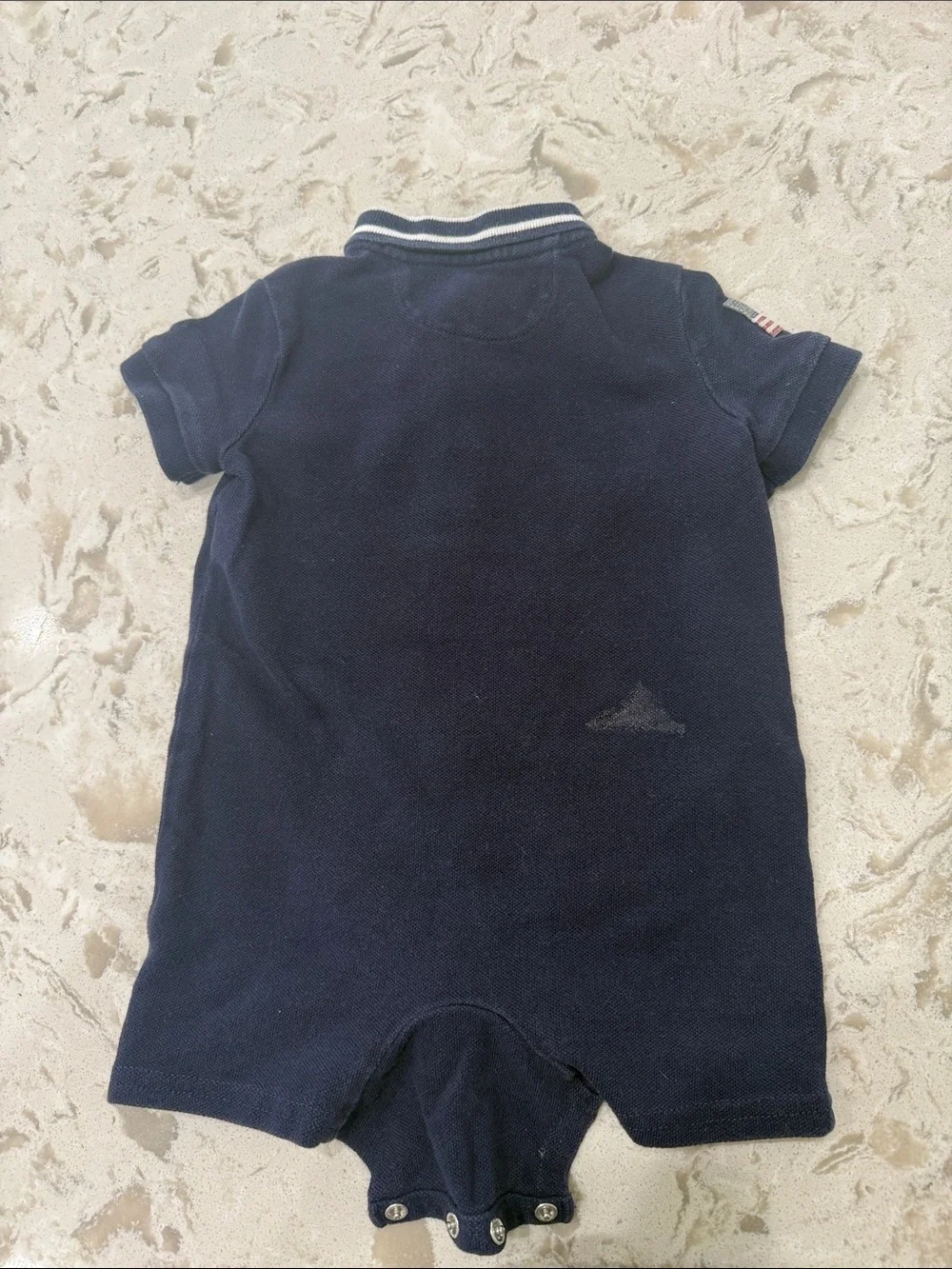 Ralph Lauren Polo Navy Romper with Red Diagonal Stripe